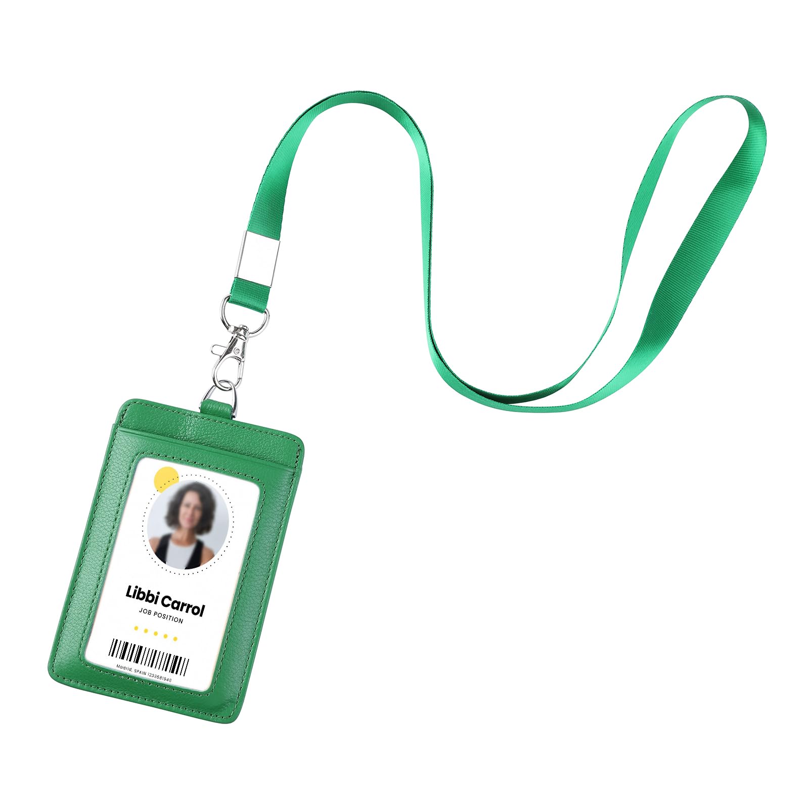 Genuine Leather id Badge Holder with Lanyard,Soft,ID Card Holder,Up to 20 Colors and Grains to Choose,frommultiple Card Slots,Vertical Work Name Badge case (178) — image 1