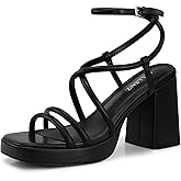 CELLENZ Women Chunky Platform Heels: 3.9 Inch High Heel Prom, Wedding, Party, Square Open Toe Heel Sandals, Strappy Comfortable Sexy Dressy Heels