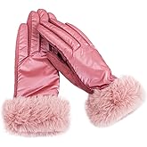 LYAFNG Women Winter Warm Suede Leather Glove Female Faux Fur Plus Velvet Thick Driving Gloves For Winter Outdoor Sports