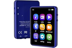 CONODO Bluetooth MP3 Player,Touch Screen Portable Digital Mp3 Music Players with Speaker, FM Radio,Recording,HiFi Sound,up to 128GB Expand, for Running,Sports,Travel,Blue,32GB