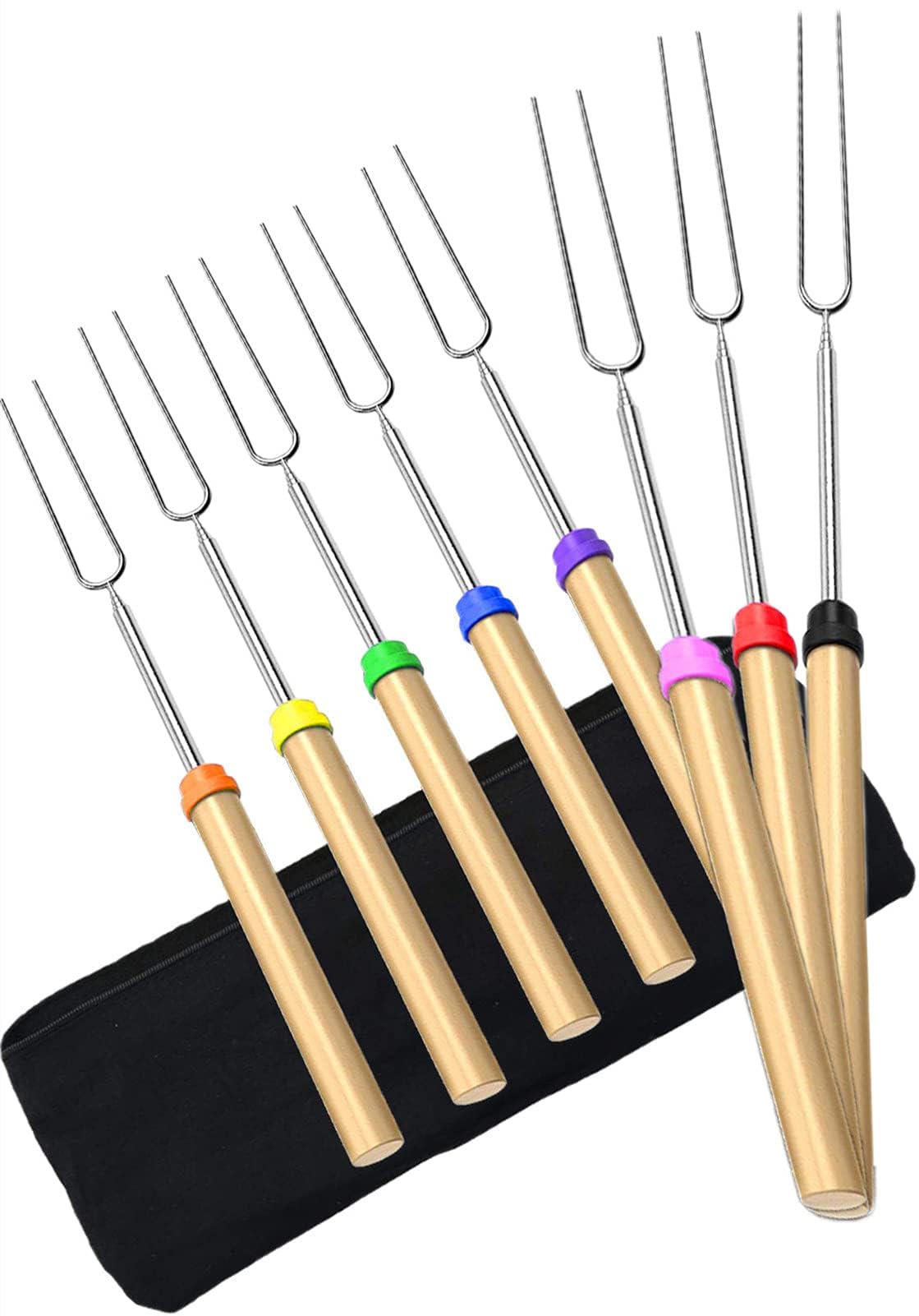 DIKER Stainless Steel Barbecue Skewers, 8-Piece Set, Colorful, 32-Inch, BBQ & Camping Accessory