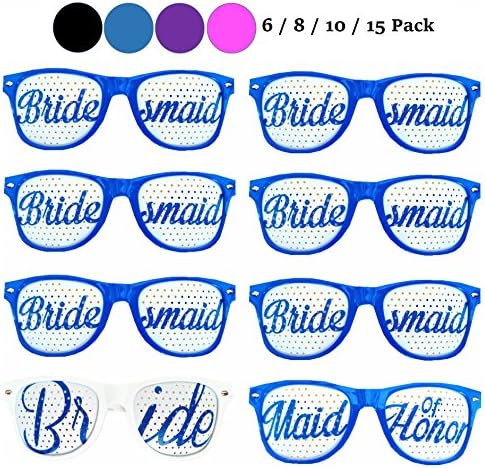 Bachelorette4Ever Set of 6/8/10/15 Bachelorette Party Sunglasses in 4 Colors (Black/Blue/Purple/Pink) - Party Sunglasses for Wedding, Ceremonies &amp; - (8 Pack, Blue)