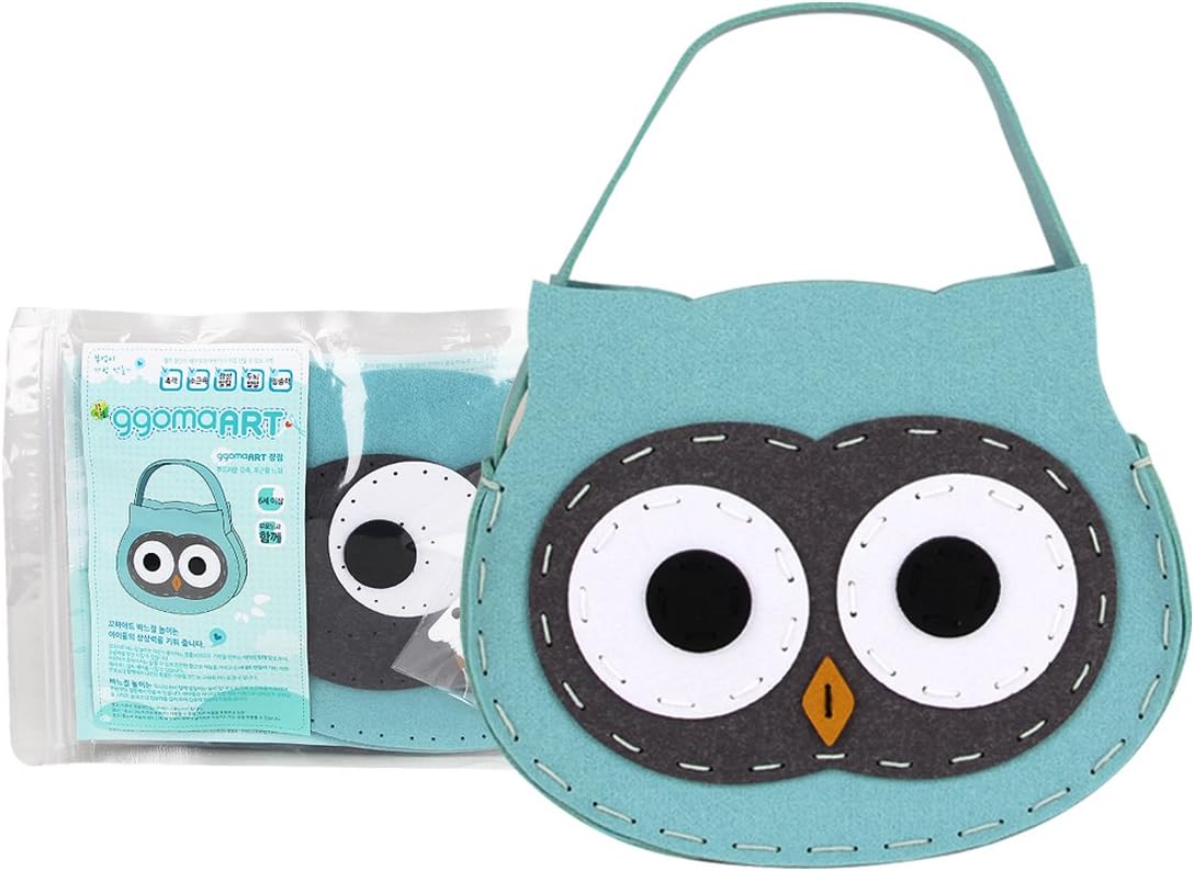 ggomaART Sewing Kit for Kids DIY Art Craft Hand Stitch Play Set Has Safety Needle Thread Harmless Felt Cloth Button Instruction for Beginner Young and Little Girl Boy - OWL