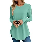 JUSTFASHIONNOW Womens Long Sleeve Shirts Crew Neck Casual Basic Blouse Flowy Loose Tunic Tops Fall Fashion 2025
