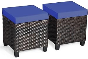Tangkula 2 Pieces Outdoor Patio Ottoman, All Weather Rattan Wicker Ottoman Seat, Patio Rattan Furniture, Outdoor Footstool Footrest Seat w/Removable Cushions