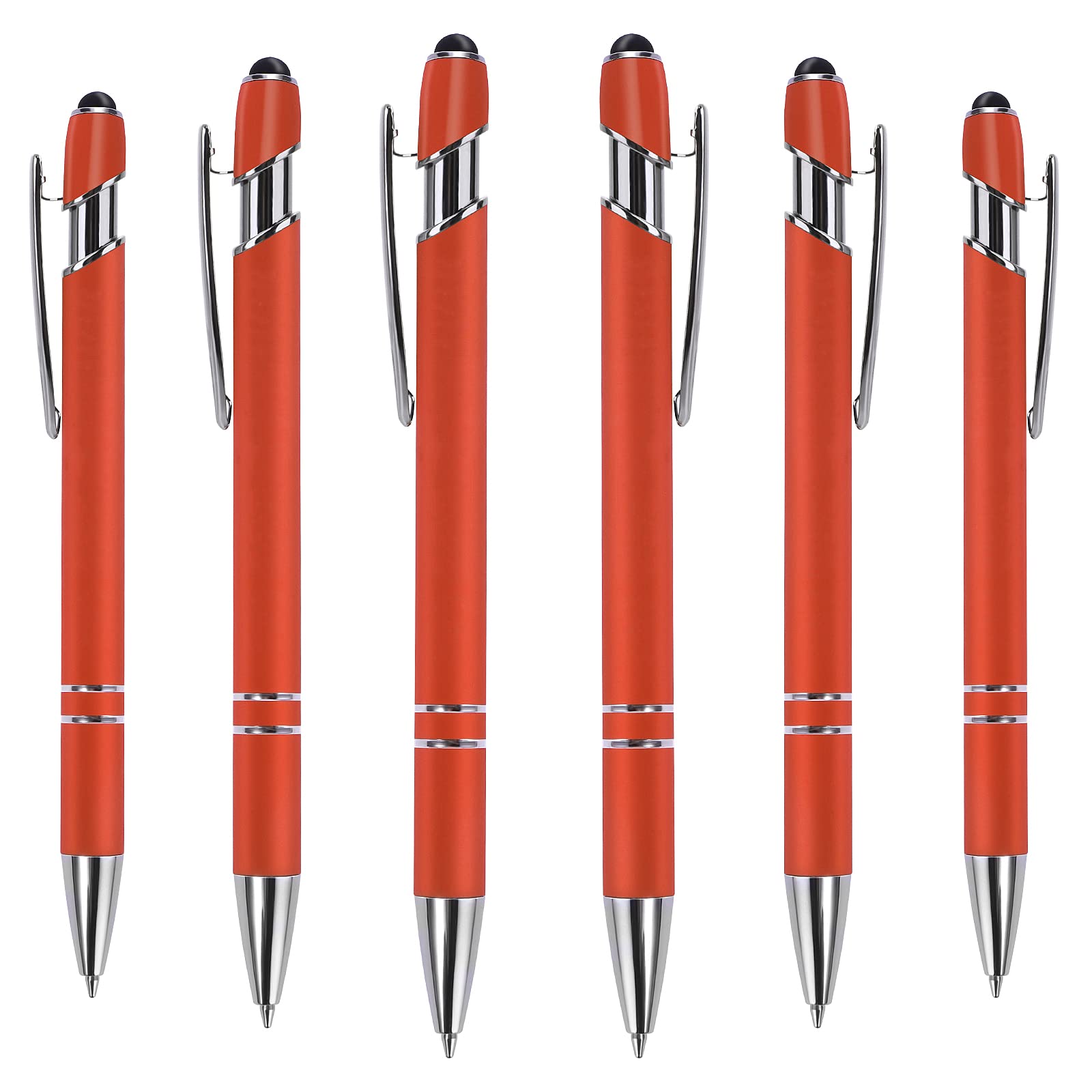 Cobee Ballpoint Pen with Stylus Tip, 6 Pieces Retractable Ballpoint Pens, 1.0 mm Black Ink Soft Responsive Click Metal Pens, 2 in 1 Stylus for Touch Screens, School Office Gift Supplies(Orange)
