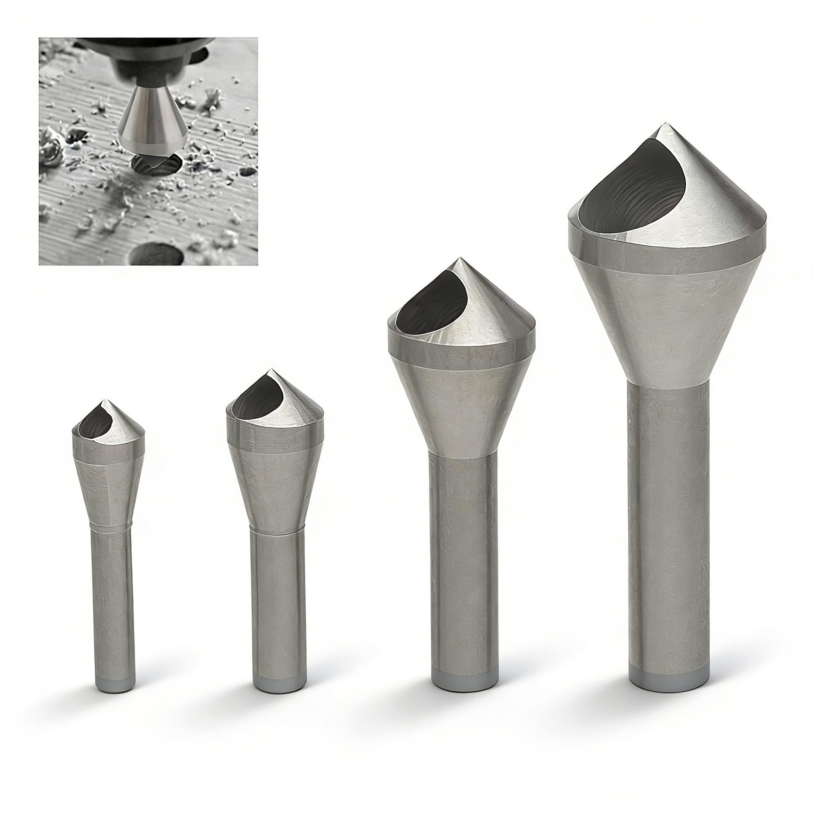 GIONAR 4pcs Countersink Drill Bit Set Chamfer Deburring Drill Bits, Titanium Coated High Speed Steel, Countersink Bit for Metal, Wood, Wool, Plastic, DIY, Silver