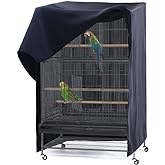 PONY DANCE Pets Product Universal Birdcage Cover Blackout &amp; Breathable Birdcage Cover for Pets' Good Night, Large, Black, 35 L x 25 W x 47 in H