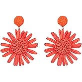 Kercisbeauty Ivory Daisy Flower Raffia Braid Earrings for Women Summer Beach Party Boho Earrings