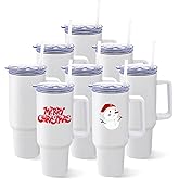 YOUKE OLA 8 Pack Sublimation Tumblers 40oz with Handle Blanks Stainless Steel Insulated Large Tumbler Bulk Coffee Travel Cups for Tumbler Heat Press Sublimation Oven Printing, White