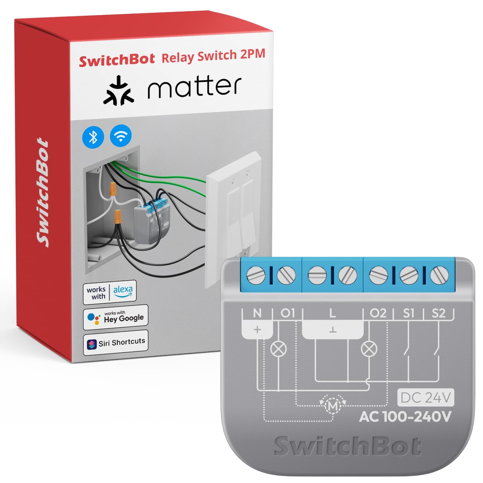 Photo 1 of SwitchBot Smart Relay Switch 2PM, Power Metering, Dual Light Control, Built-in Bluetooth Repeater, Wi-Fi & Bluetooth Switch Compatible with Alexa/Apple Home/Google Home/Matter Hub Required, 2.4GHz