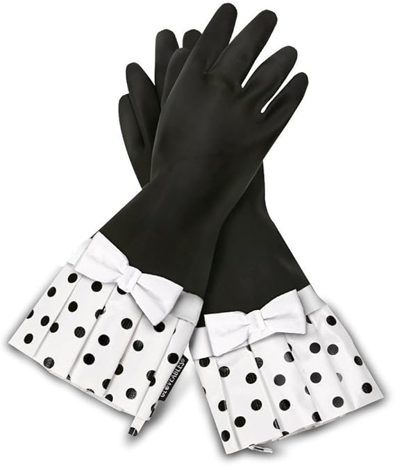 Sassy Black Polkadot Kitchen Rubber Gloves, by Gloveables Amazon.co