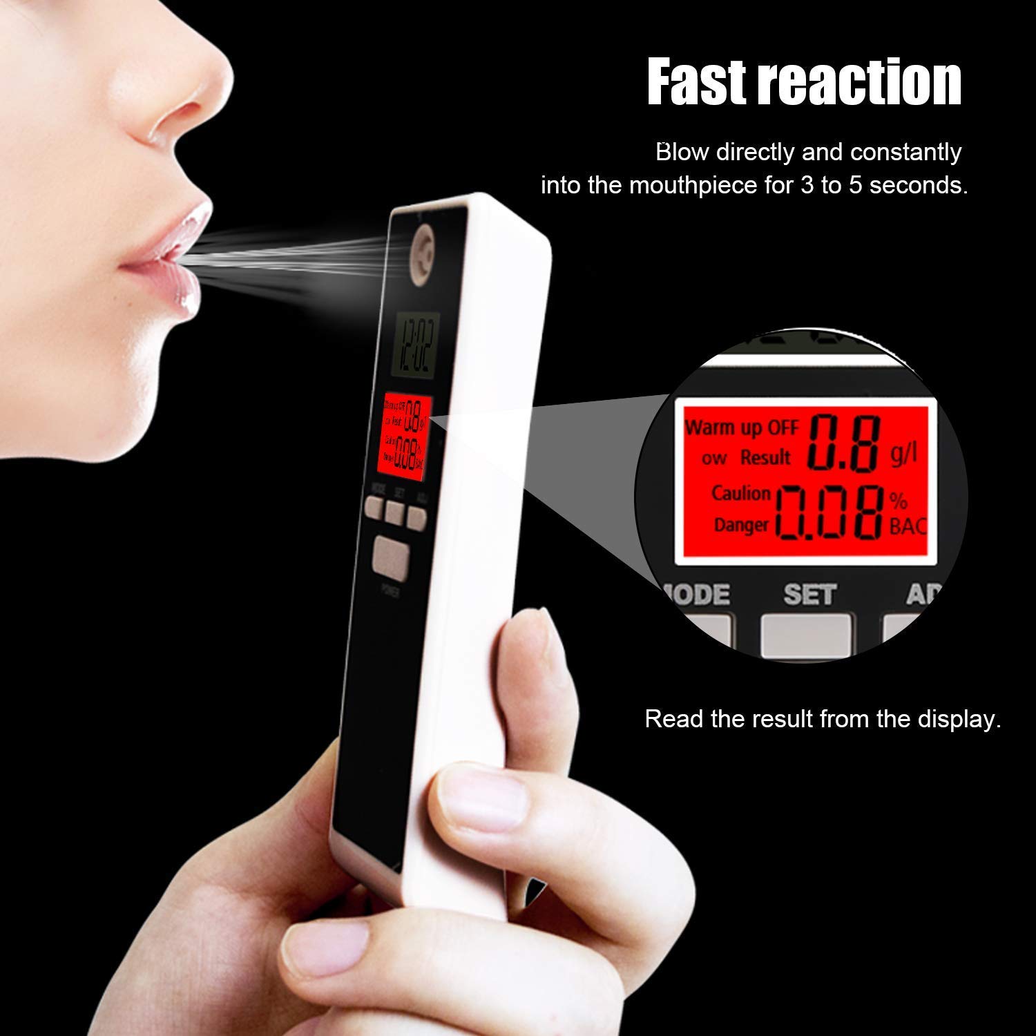 Alcohol Breathalyzer bedee Brethalizer Breathalyser Kit Alcohol Breath Tester Professional Digital Breath Analyzer Large LCD Display High Accuracy Fast Response Backlight Portable Electronic Breathalyzer