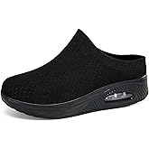 FIFILAPIN Women's Orthopedic Mule Clogs Closed Round Toe Stretch Knitted Platform Comfortable Breathable Air Cushion Walking Sliipers Open Back Wedge Heel Casual Mules Sneaker with Arch Support