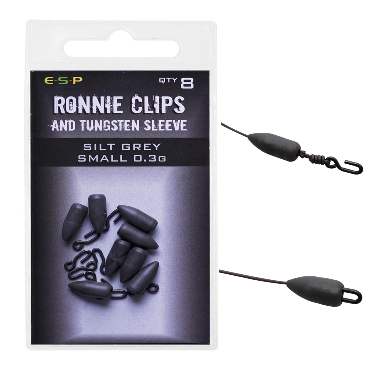 ESP Ronnie Clips And Tungsten Sleeve Silt Grey Qty 8 (Small)