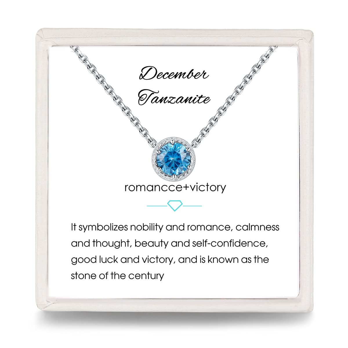 Presentski Topaz Birthstone Necklace December - Blue Crystal Round Pendant 925 Sterling Silver, Birth Stone Pendants Hypoallergenic Necklace for Her