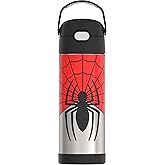 THERMOS FUNTAINER 16 Ounce Stainless Steel Vacuum Insulated Bottle with Wide Spout Lid, Spiderman
