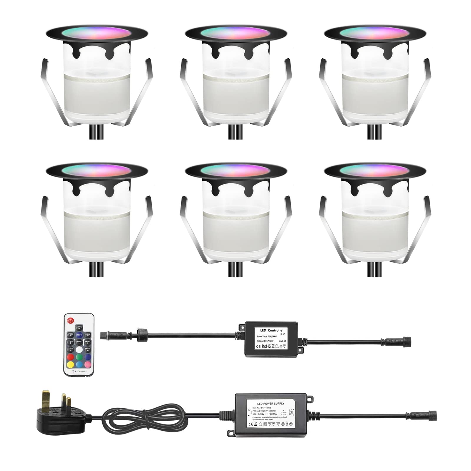 CISALN RGB LED Decking Lights,Outdoor Waterproof Plinth Deck Lights,High Brightness Buried Garden Light for Decking Lighting, Kitchen Plinths, Bathroom Lights, Saunas Pack of 6 (RGB)