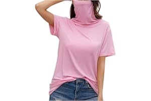 WUAI-Women Mask Short Sleeve T Shirts Plus Size Casual Loose Round Neck Face Mask Top Blouse Tee Shirt