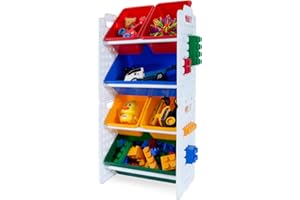 UNiPLAY Toy Organizer with 6 Removable Storage Bins, Multi-Bin Organizer for Books, Building Blocks, School Materials, Toys with Baseplate Board Frame (Primary)