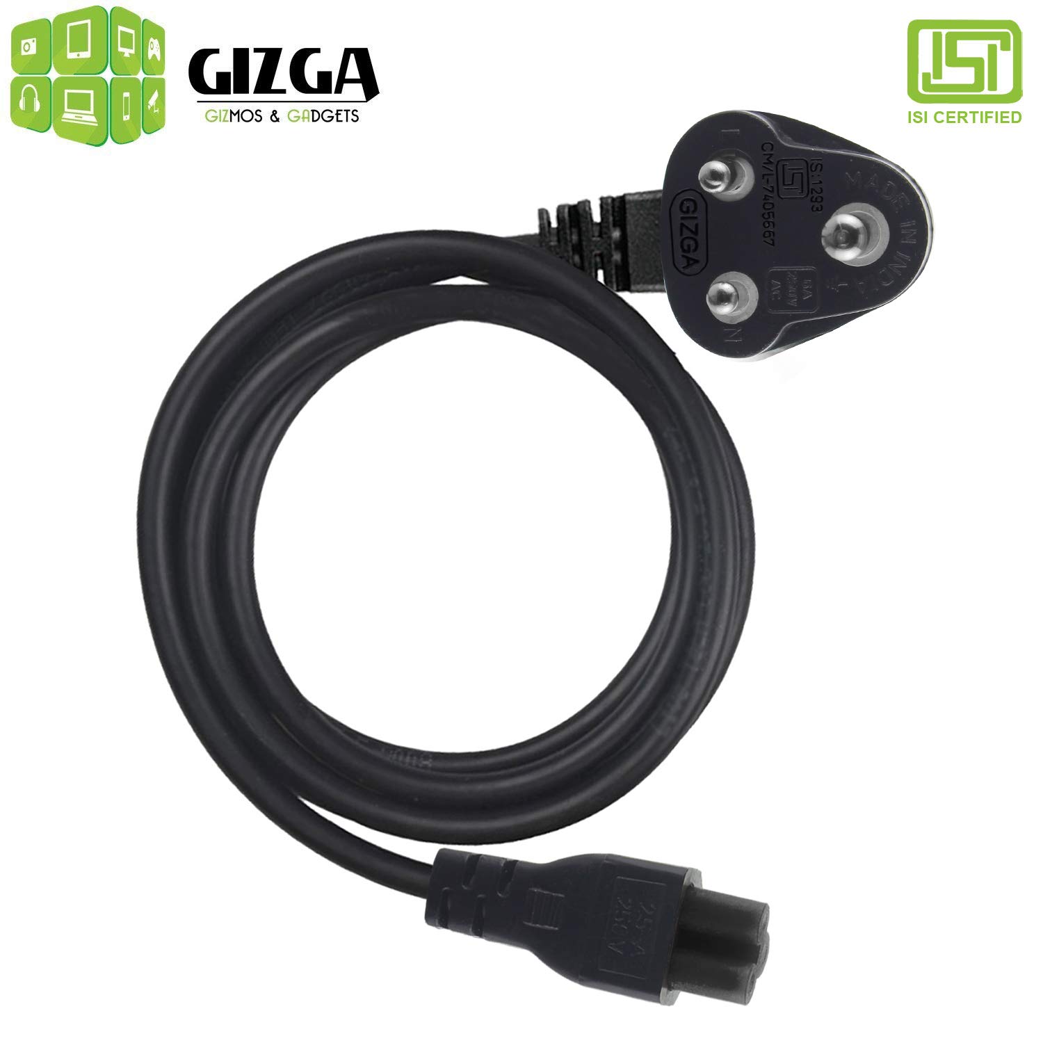 GIZGA 1 Meter 3 Pin Laptop Power Cable Cord (Black) Buy Online in