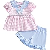 kacubwyy Toddler Girl Summer Clothes Short Sleeve Dress Tops Baby Shorts Smocked Outfits Cute Girls Outfit