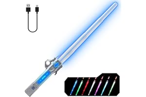 GIANBY Light Up Saber for Kids, Dual Light Sword RGB 7 Colors Changeable with 3 Modes FX Sound, Expandable LED Dual Swords Set for Galaxy War Fighter Warriors, Halloween Cosplay