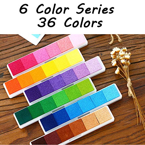 Aphlos Craft Ink Pad Stamps DIY Color, 36 Colors Rainbow Finger Ink Pad for Kids Finger-Print Drawing, Small Rubber Stamp