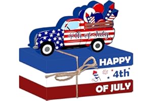 QZHOUXF 4th of July Decorations for Home Wood Tiered Tray Table Decorations American Patriotic Decor 4th of July Faux Book Bundle Stack July 4th Day Independence Day Table Sign