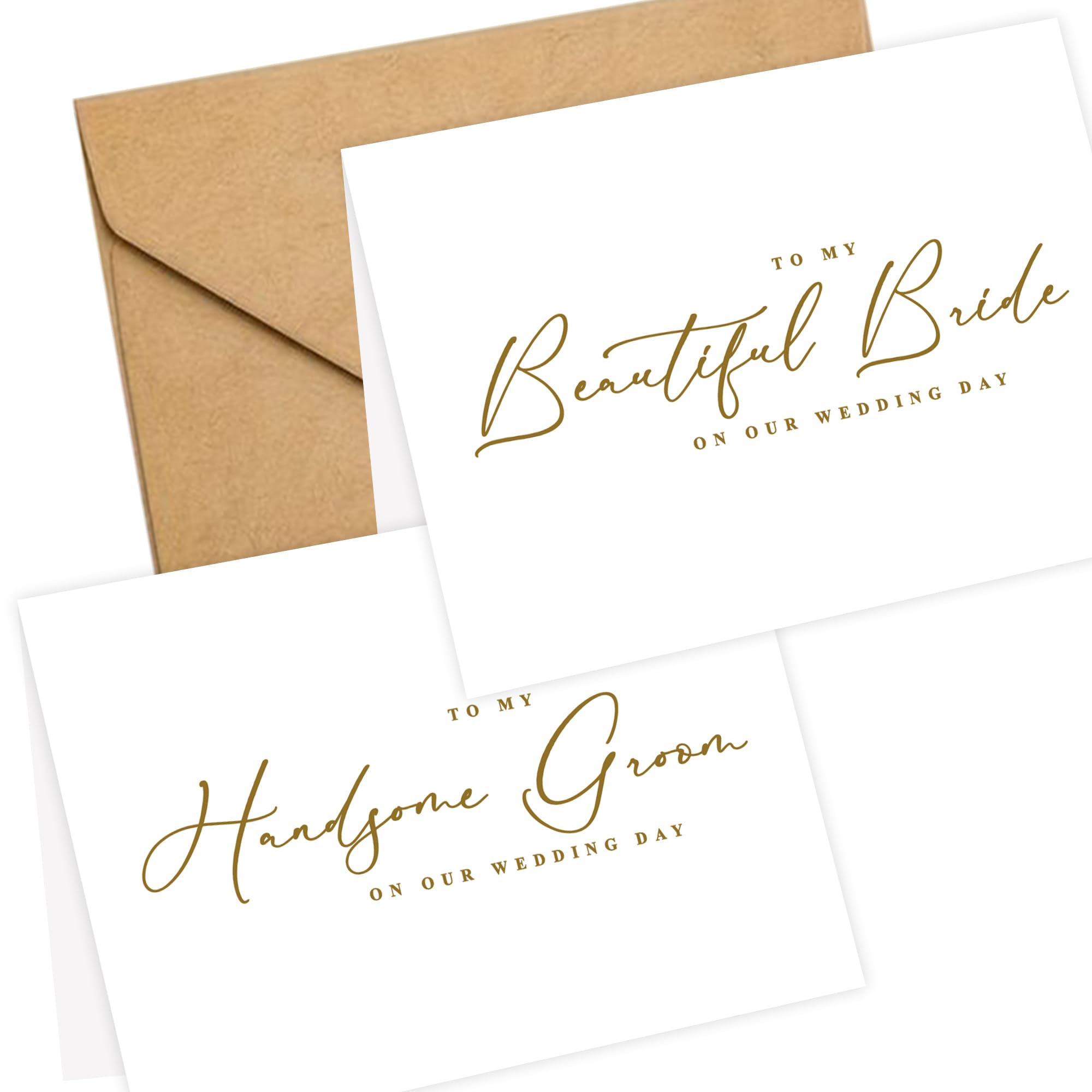 LADY&HOME Set of 2 Wedding Day Cards with Foil Accents and Envelopes,To My Bride On Our Wedding Day Card,To My Groom On Our Wedding Day Card (C2: Handsome Groom & Beautiful Bride)