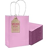 qiqee 24PCS Mini Gift Bag with Handles Bulk 4.5"x2.5"x6" Gift Bags Pink Purple Bags Multiple Uses
