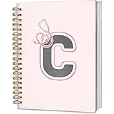ICEWHITEY Pink Nurse Notebook, Monogram Initial Letter C Spiral Journal for Nursing School Essentials, Cute Stethoscope Medical Diary for RN BSN CNA Student Graduation Gifts & Work,5.5x8.3 Inch