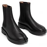 Ling Path Tabi Chelsea Boots Men With Split Toe, Chunky Platform Pull On Elastic Side Ankle Boots Comfy Casual Everyday Walking Shoes