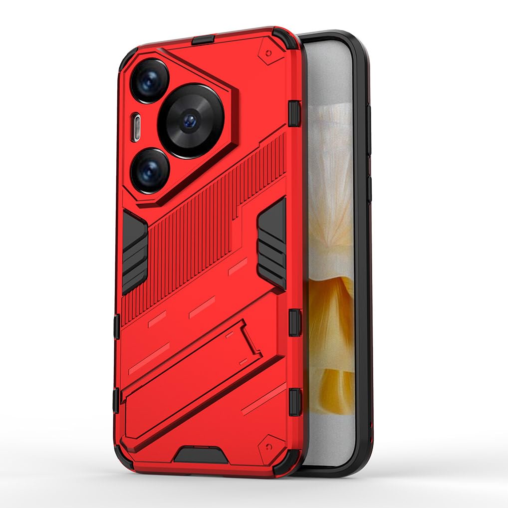 SEAHAI Case for HUAWEI Pura 70, Ultra-thin Protective Silicone TPU Shockproof Hybrid Hard PC Back Phone Cover, with Foldable Hidden Form Bracket, Red