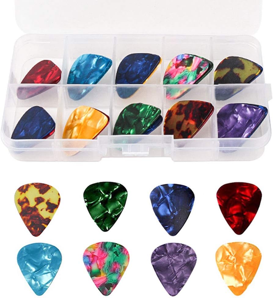 kuou Guitar Picks, 20 Pcs Guitar Plectrums Celluloid Pick for Acoustic Electric, Bass Guitar including 0.46mm 0.71mm 0.96mm 1.2mm