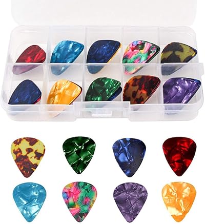kuou Guitar Picks 20 Pcs Celluloid Plectrums 0.46-1.2mm Assorted Case