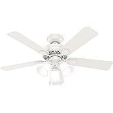 Hunter Fan 44 inch Traditional Fresh White Indoor Ceiling Fan with Light Kit and Pull Chain (Renewed)