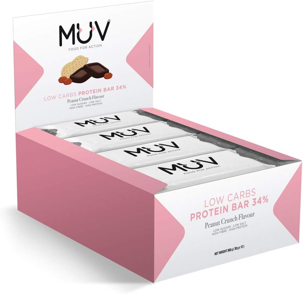 Muv Food For Action - Low Carbs Protein Bar Peanut Crunch Flavour 12 x 30 g