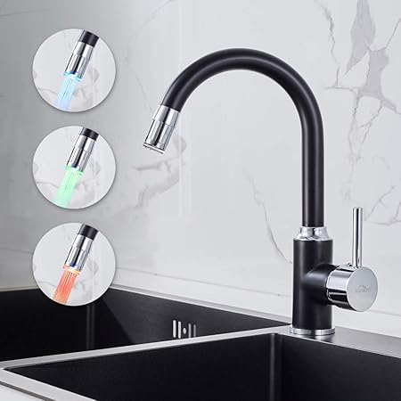 Auralum Robinet Mitigeur Cuisine Noir Led 3 Couleurs Changeant Robinet D Evier Laiton Chrome U Forme Pivotant A 360 Pulverisation Peinture Amazon Fr Bricolage