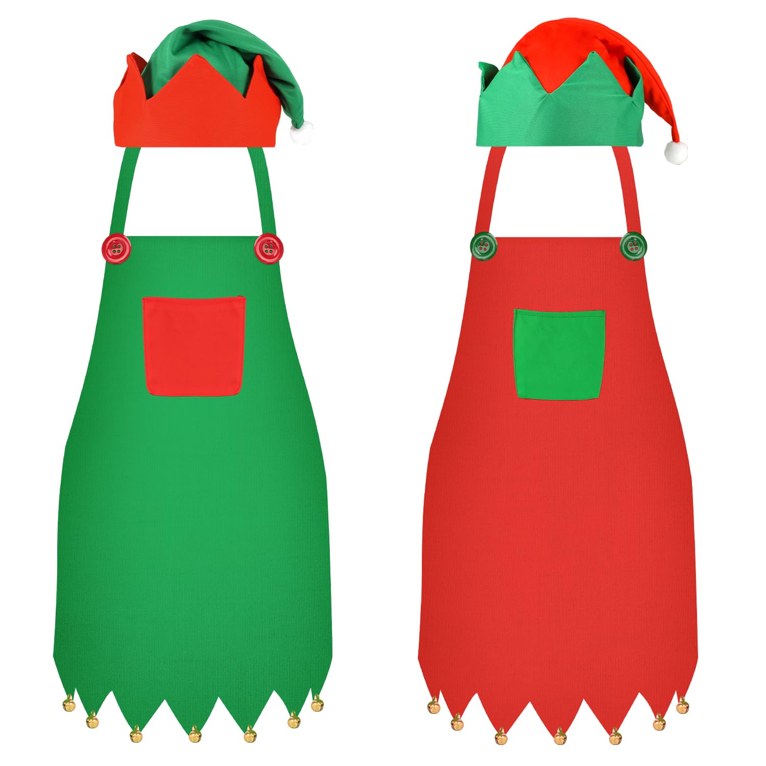 HOWAF Elf Costume, 2 Set Christmas Elf Apron & Elf Hat, Christmas Apron Elf Xmas Apron, Christmas Hat Elf Hats for Elf Fancy Dress Outfits, Christmas Fancy Dress, Christmas Costume