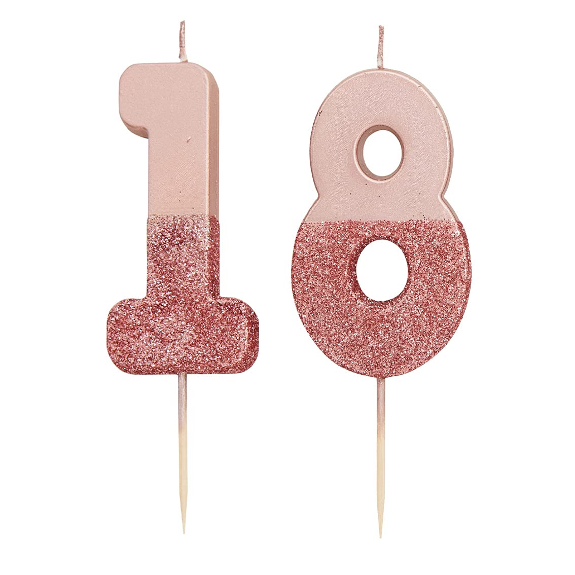 Talking Tables 18th Rose Gold Birthday Number Cake Candle Topper Dipped in Glitter