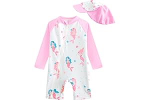 WYTbaby Baby Girl Rash Guard Swimsuit Set Long Sleeve One Piece Sun Suit for Sun Protection with Sun Hat Infant Toddler