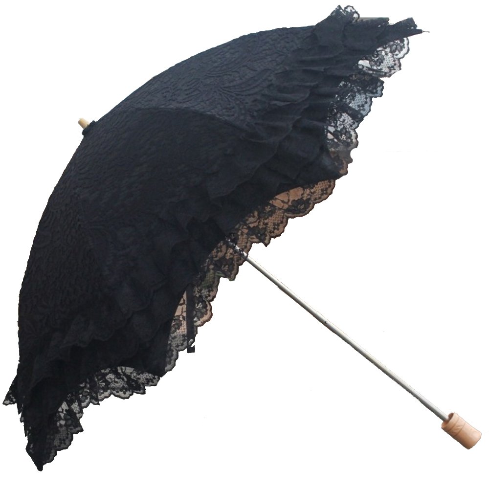 Honeystore Vintage Sun Umbrella 2 Folding Bridal Wedding Lace Parasol Decoration Black