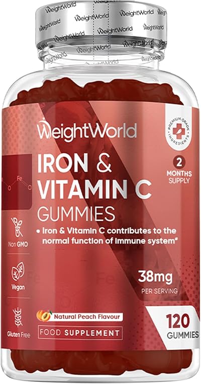 WeightWorld Iron Gummies 120ct - 38mg Iron & Vitamin C - Vegan & Gluten-Free