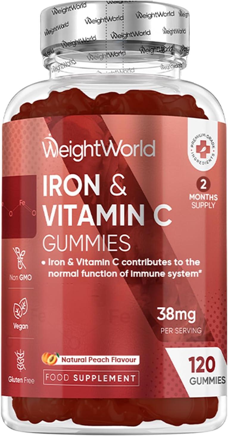 WeightWorld Iron Gummies 120ct - 38mg Iron & Vitamin C - Vegan & Gluten-Free