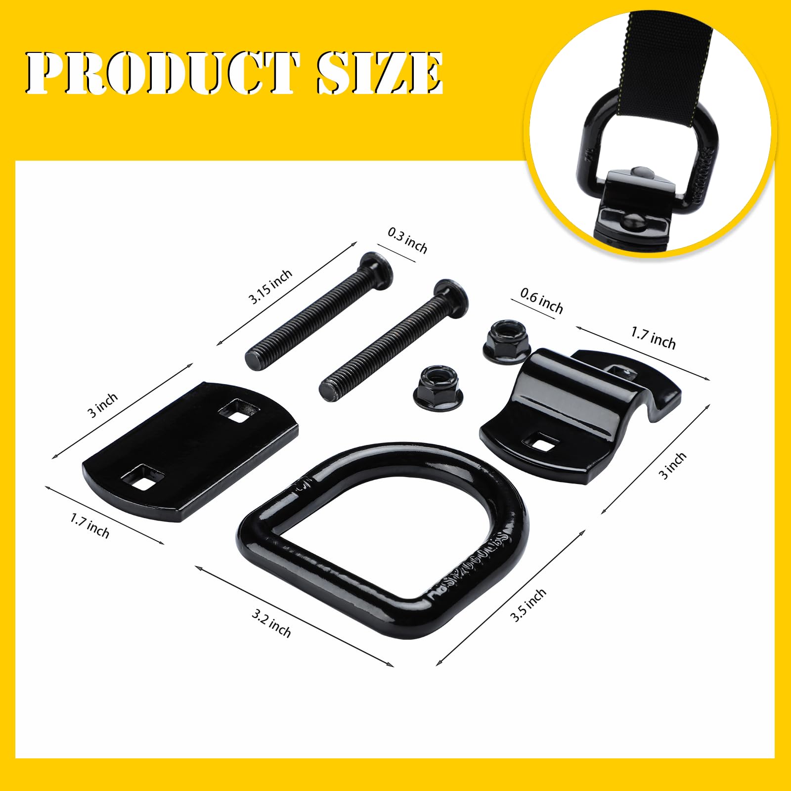 Trailer D Rings Heavy Duty Bolt-On Forged D Ring, 12000 LBS 1/2''Thick D Ring Tie Down Anchors Hooks for Truck Bed, Utility Trailers, Vans, Rvs (Pack of 4) Black