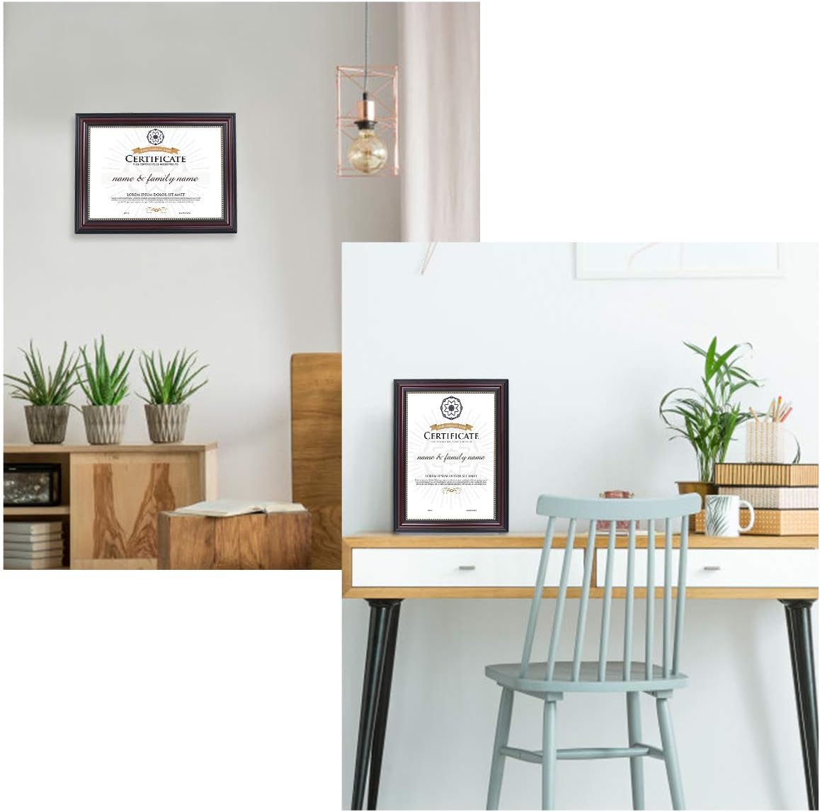 GraduationMall A4 Certificate Document Frame,Diploma Frame,Wooden Look,Real Glass,Mahogany with Gold Beaded,Wall & Tabletop Design,2-Pack - Image 3