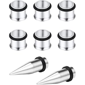Qiwnswoy 12G 10G 8G 6G 4G 2G 0G 00G Gauges for Ear Stretching Kit 316L Surgical Steel Tapers Single Flare with O-Rings Fit Fl
