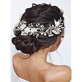 Unicra Bride Flower Wedding Hair Vine Leaf Silver Bridal Hair Piece Pearls Hair Accessories for Women and Girls
