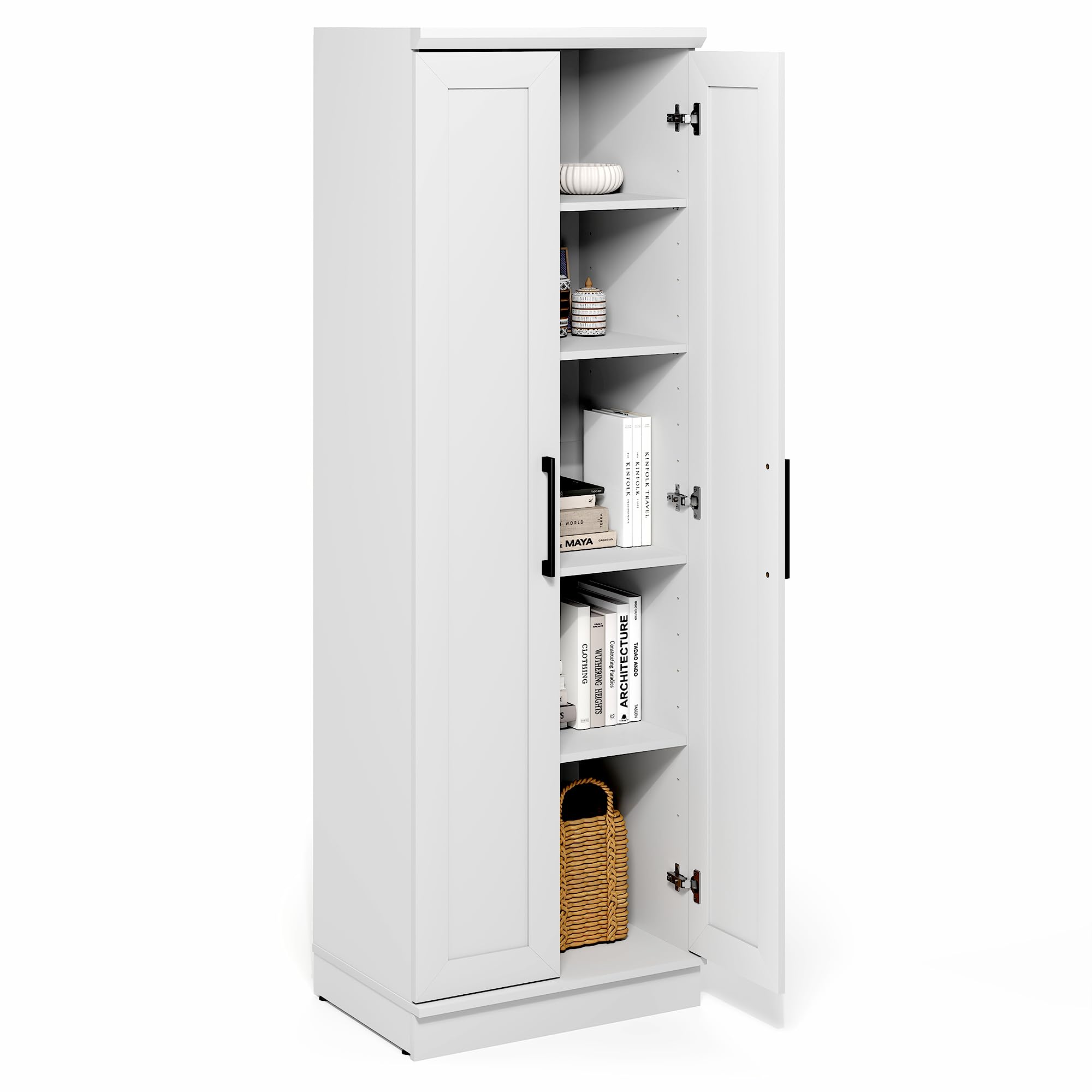 Photo 1 of Furinno Robin Storage Cabinet, 5-Tier Pantry Cabinet with Adjustable Shelves, 23W with 2 Shaker-Doors, Kitchen Cabinet, Organization and Storage, for Pantry, Living Room, Home Office, White